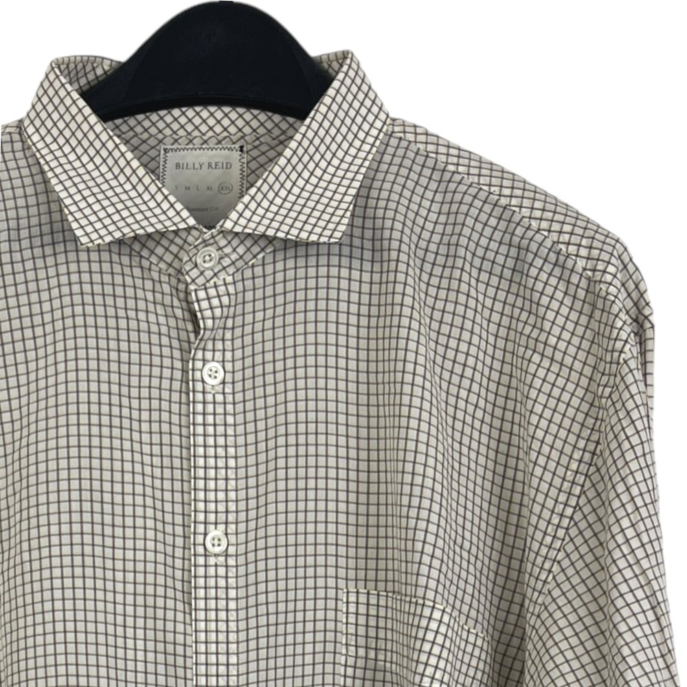 Billy Reid Mens XXL Standard Cut Button Down Shirt Tan Brown Grid‎ Cotton L/S